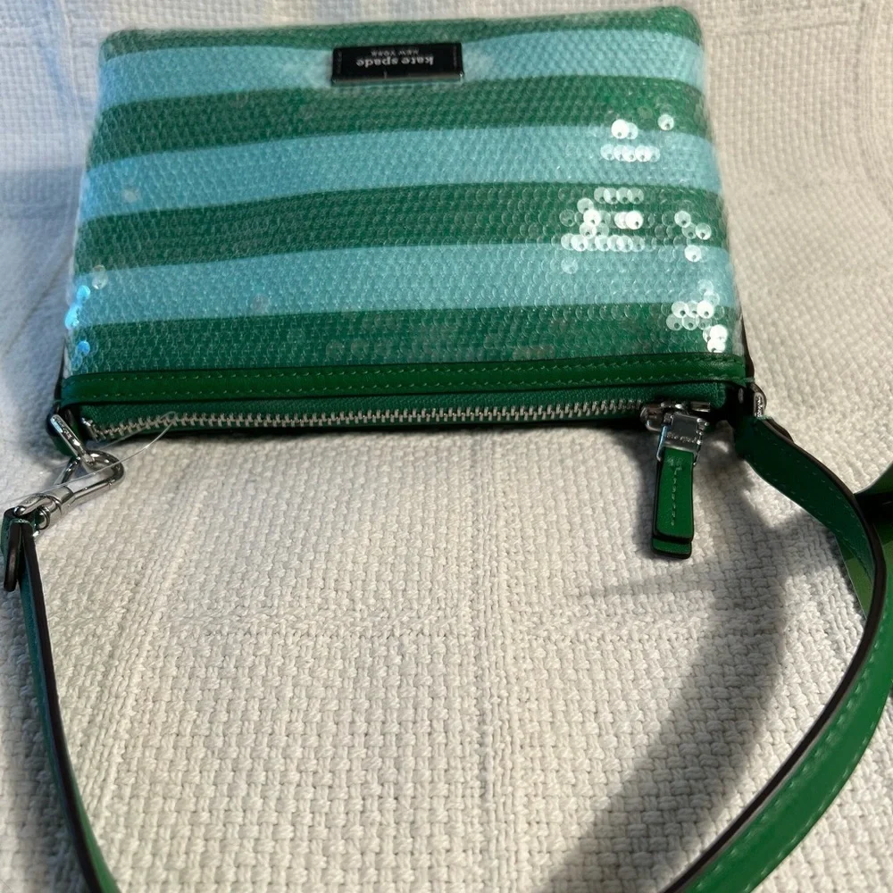 Kate Spade Green Striped Sequined Clutch/Wristlet - Picture 4 of 9